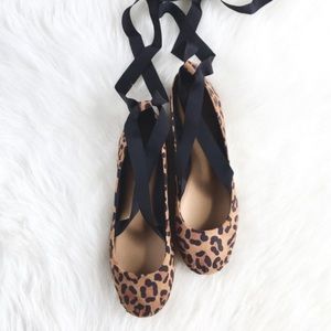 NWB BCBG shurya Leopard wrap Tie ballet shoes